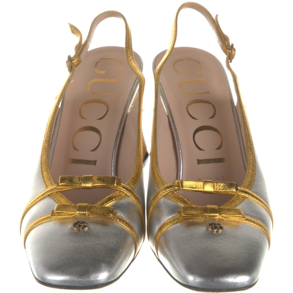 Gucci silver and gold slingback pumps size 6.5